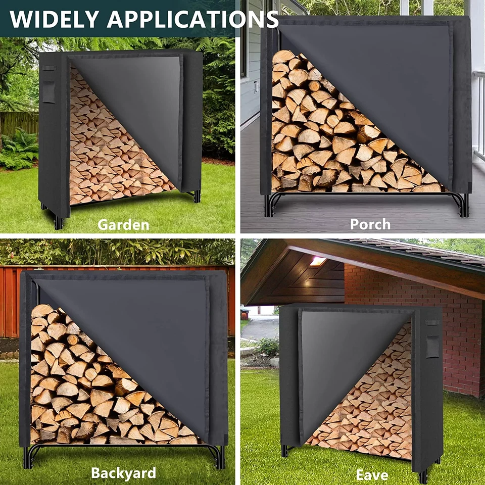 Estante de leña para exteriores de alta resistencia de 4 pies con cubierta soporte de almacenamiento de madera para chimenea Foto 3 de 4