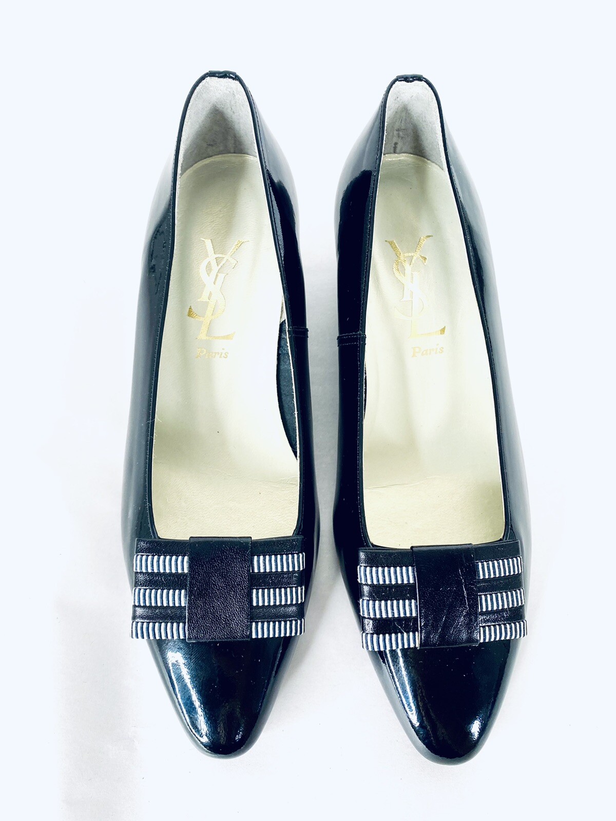 Nuovi piatti a punta Yves Saint Laurent YSL in pelle nera patinata con fiocco taglia 5 35 5