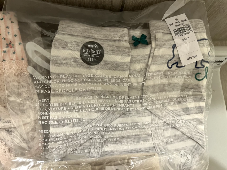 NEW Aerie 5pc Boyshort Panties- Stripes and Lace and Gray- Women’s Size XS - Image 4 of 4