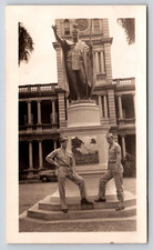 Military WWII Era Photograph Picture Soldiers in Uniform Statue Posing