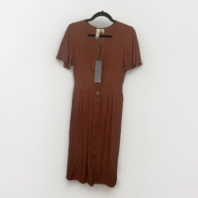 Mimi Chica M Dress Peasant Rust Orange Keyhole Neck Puff Cottagecore