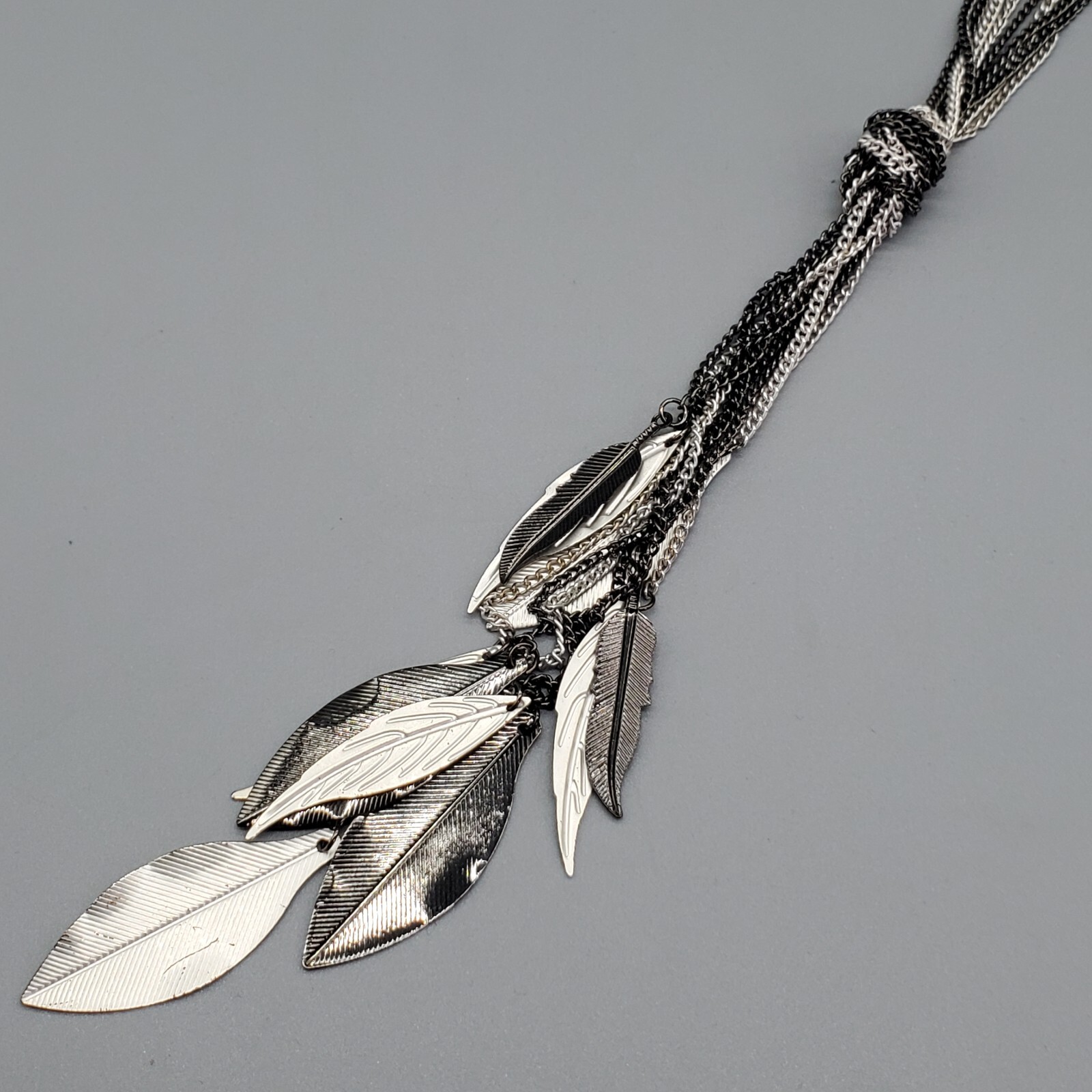 Leaf Tassel Statement Necklace Multistrand Gunmet… - image 3