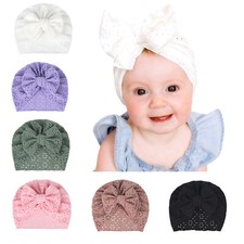 6pcs Baby Girls Soft Bow Knot Turban Newborn Toddlers Beanie Hat Headwrap Cap