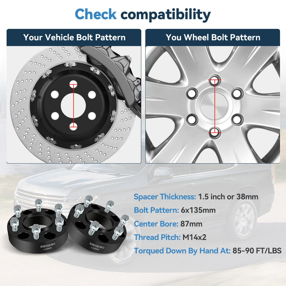 4Pc 1.5" 6x135 Hub Centric Wheel Spacers 14x2 For Ford F-150 2004-2012 2013 2014 - Image 2 of 4