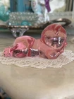 Cute Vintage Pink Fenton Glass Bear Laying Down Paperweight Figurine