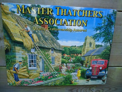 Reetdach Landhaus Bild Plakette Blechschild / Reetmeister Vintage Dacheindeckung