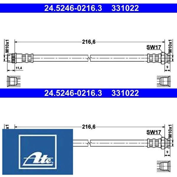 2X Bremsschlauch ATE 24.5246-0216.3 2 BremsschläUche Rechts Links Hinten-image