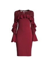 BETSY & ADAM Womens Back Bell Sleeve Knee Length Cocktail Sheath Dress