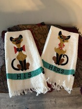Rzadkie ręczniki dla kotów syjamskich Vintage lata 60-te His And Hers MCM