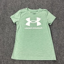 Under Armour Shirt Youth Small Green Big Logo HeatGear Short Sleeve Athletic