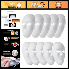 10 Pcs Blank White Paper Mache Full Face Masks for DIY Craft, Cosplay, Halloween