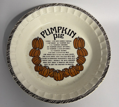 Vintage Pumpkin Pie Recipe Plate 11  Baker Dish Royal China USA Autumn Decor