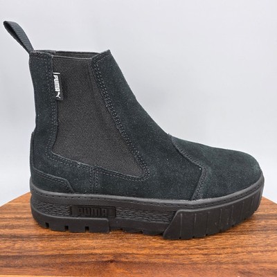 Puma Mayze Chelsea Boots Womens 7 Black Suede Pull On Platform Ankle Comfort