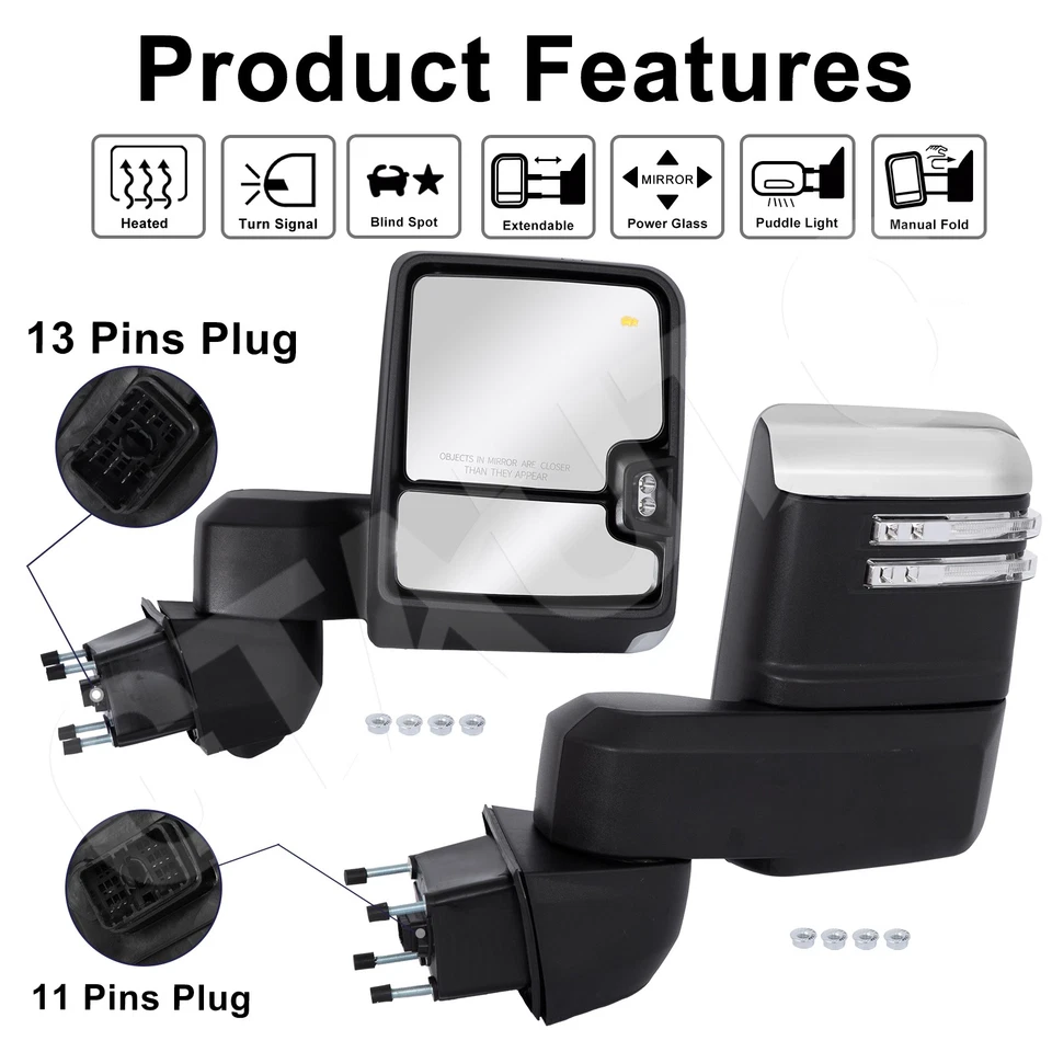 Pair Right+Left Side Tow Mirror Chrome for 19-25 Silverado/Sierra 2500HD 3500 Foto 2 de 4