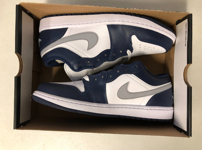 Nike Air Jordan 1 Low White Wolf Grey Midnight Navy 553558-141
