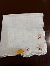 Vintage Bridal Handkerchief Switzerland Embroidered Roses 11x11