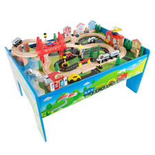 32 In. L Multi-Colored Wooden Train Set and Table