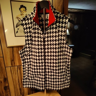 Kim Rogers Black White Fleece Full Zip Pockets Lightweight Sleeveless Vest Med