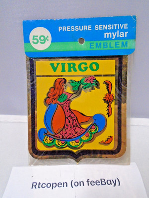 Vintage 1960s Pressure Sensitive VIRGO Zodiac Birth Sign Hippie Sticker 3'' GOLD