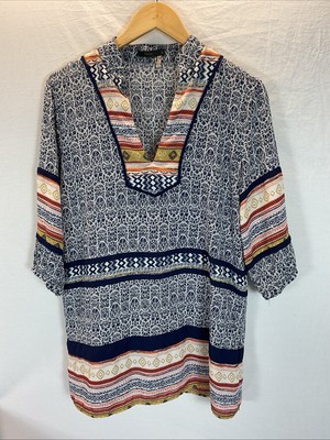 Thml anthropologie Tunic dress boho Peasant M aztec stripes 3/4 sleeves