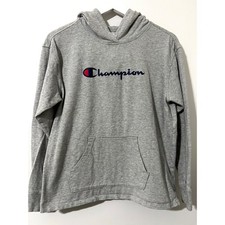 Champion Gray Logo Hoodie Sweatshirt Women Long Sleeve Pullover Casual Size M