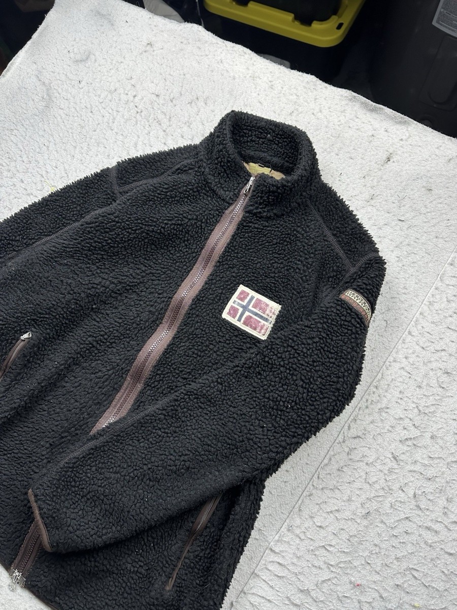 Vintage Men's Napapijri Deep Pile Fleece Zip Up Jacket Hiking 90s