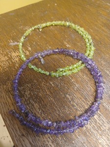 Vtg Doug Paulus Amethyst+Peridot Chip Nugget Gemstone Choker Set Stretch .925