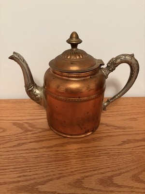 Antique Copper Tea Kettle: Rochester Stamping Works, Ornate Hinged Lid