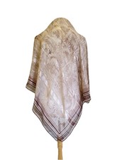 AS6 Michel Paris Scarf Sheer Silk Blend Brown Beige Floral Striped Vintage Franc