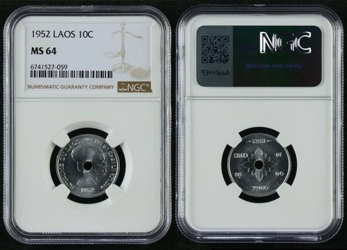 1952 Laos 10C NGC MS 64