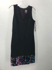 Pre-Owned Vince Camuto Black Size 12 Shift Knee Length Sleeveless Dress