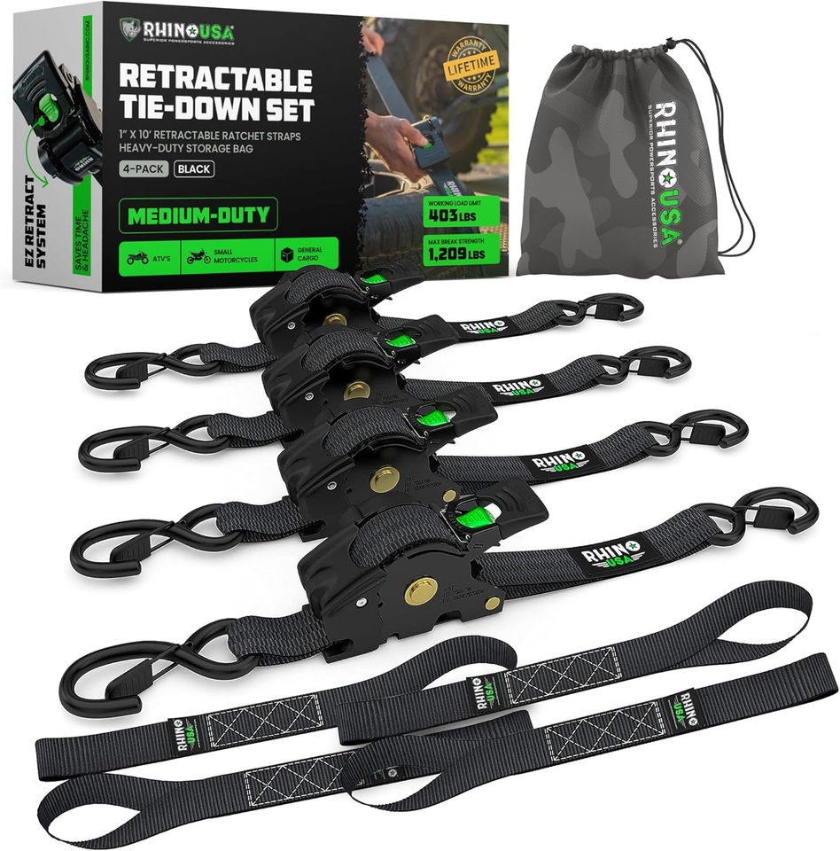 HandT USA Based Retractable Ratchet Straps 2PK 1in X 6ft - 1,500lb Break Stre - View #7