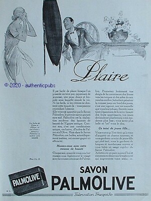 REKLAME SEIFE PALMOLIVE PLAIRE SIGN PECOUD VON 1925 FRANZÖSISCH AD PUB ART DECO
