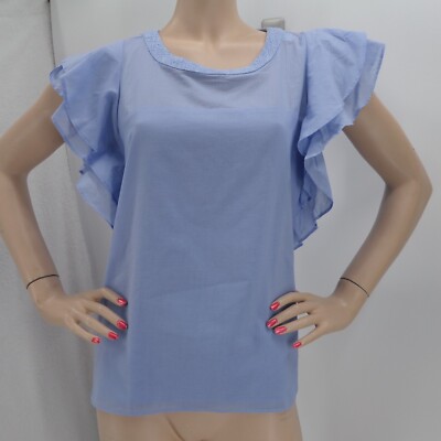 LOFT PURPLISH BLUE DOUBLE CASCADE RUFFLES SHORT SLEEVES BLOUSE TOP SZ:  XL NWT