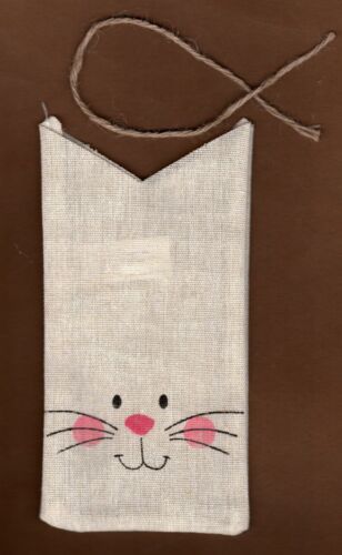 Set of 4 Fabric Easter Bunny Rabbit Treat Bags 8" x 4" Cloth Pink Tan Twine Ties