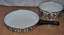 vintage floral vibrant colors enamel skillet sauce pan butterflies flowers set