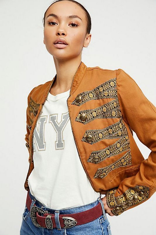 Free People NWT Size XS Military Embroidered Jacket NEW Band Free People NWT Size XS Military Embroidered Jacket NEW Band