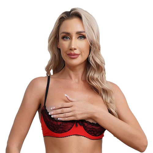 Reggiseno donna 1/4 coppa pizzo capezzolo aperto top intimo reggiseno bralette tuffo senza fili - Foto 6 di 43