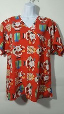 RMF Uniform Scrub Top Faux Wrap Style Medium Santa Claus Christmas Short Sleeve