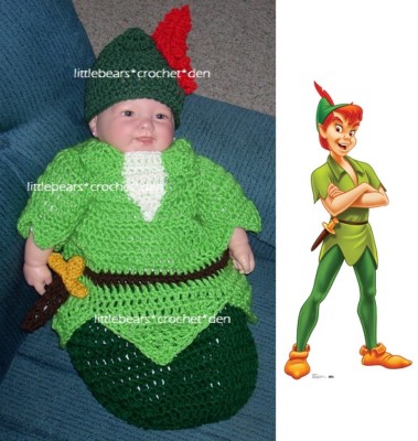 Boutique CROCHETED PETER PAN HAT and COCOON SET unique BABY gift