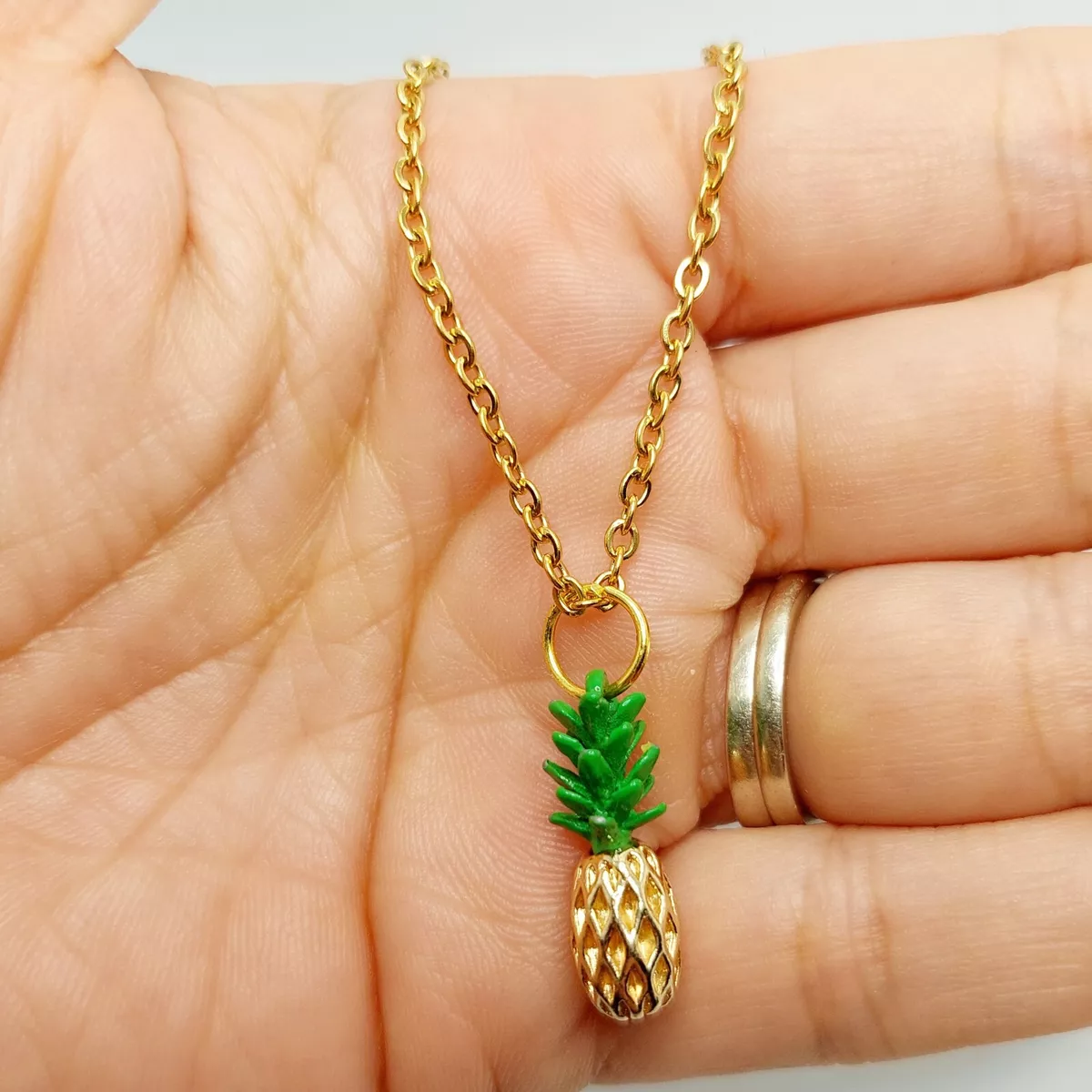 Pineapple charm necklace stainless steel 18 inch chain US seller