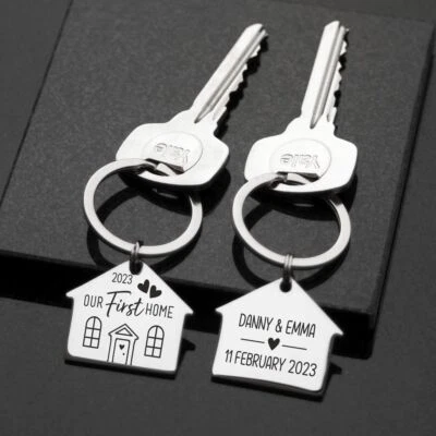 Set of 2 PERSONALISED Our First Home New House Owner Keyring Housewarming Gift
