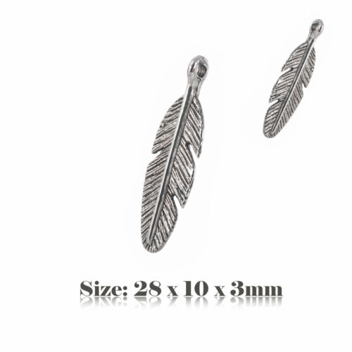 10 Tibétain Argent Antique Vintage Style Plume Breloque Pendentif Steampunk 039s - Picture 2 of 2