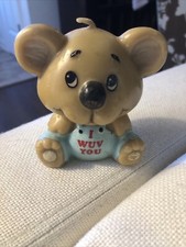 Vintage Russ Berrie Candle Teddy Bear in Overalls &ldquo;I Love You&rdquo;