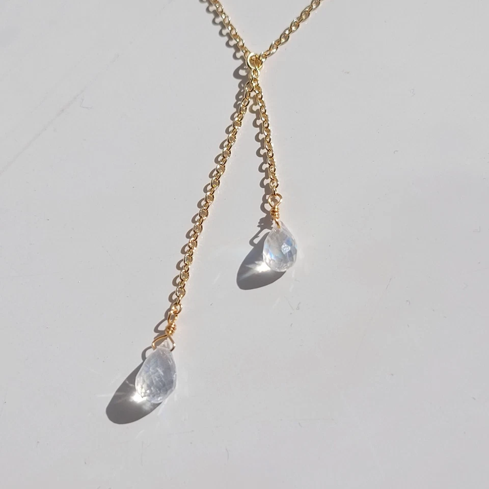 collier pendentif or gold filled 14ct pierre précieuse briolettes pierre de lune - Photo 2/4