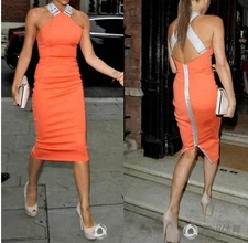 Women Orange Color One Step Dress Bodycon Size L