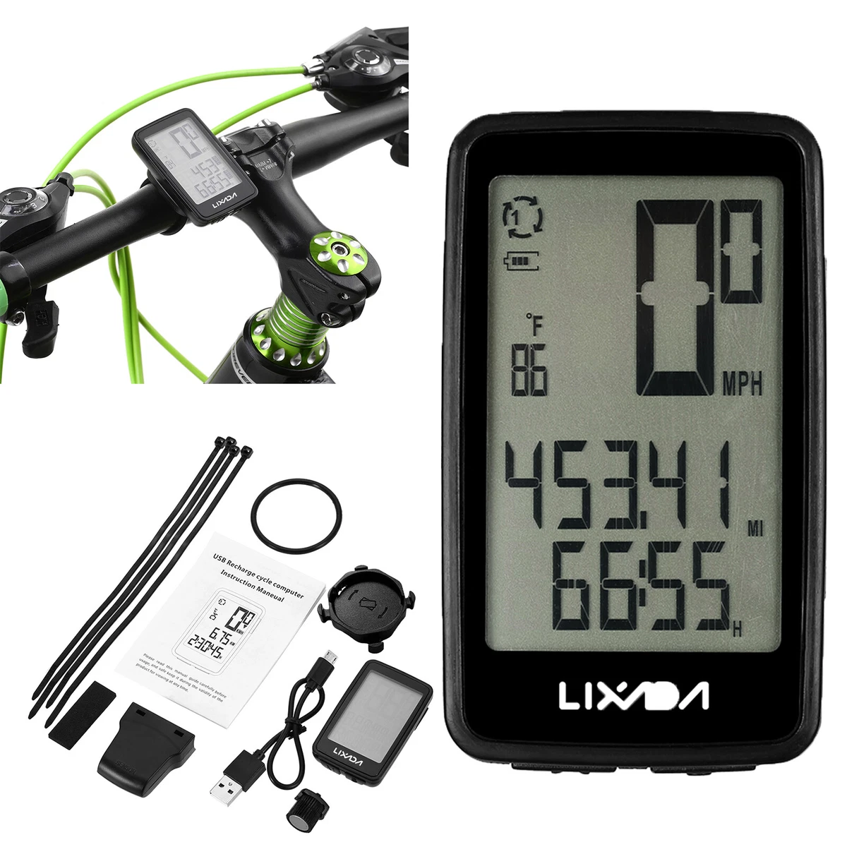 Lixada wireless bike computer top