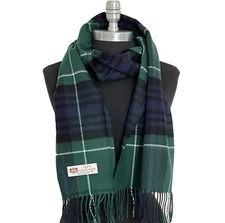100% CASHMERE Scarf Plaid Green /Black / Navy/white Soft Made In England