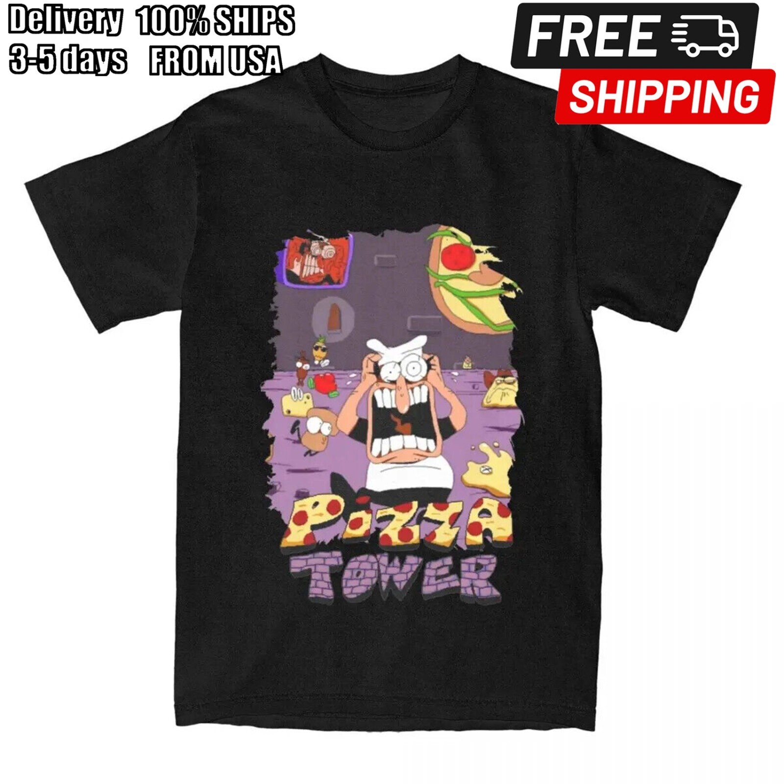 PIZZA TOWER Gaming Game Fans Merch Shirt Men Women Novelty 100% Cotton Summer Te