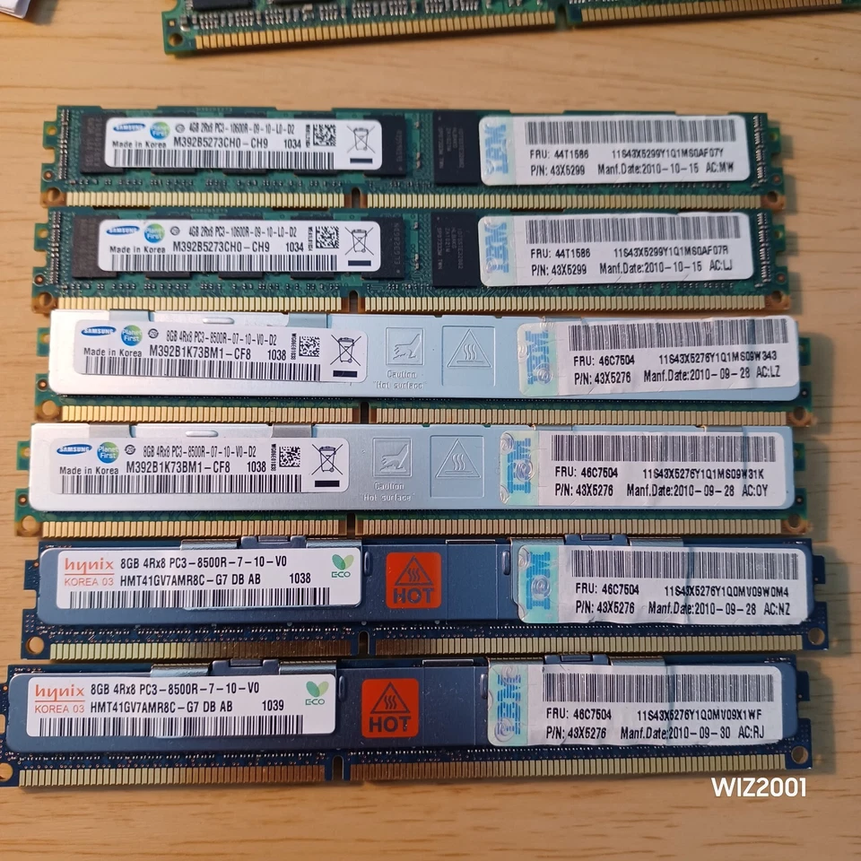 Lot 6X IBM SAMSUNG HYNIX ECC (4)8GB PC3-8500R & (2) 4GB PC3-10600R Server RAM - Image 2 of 4